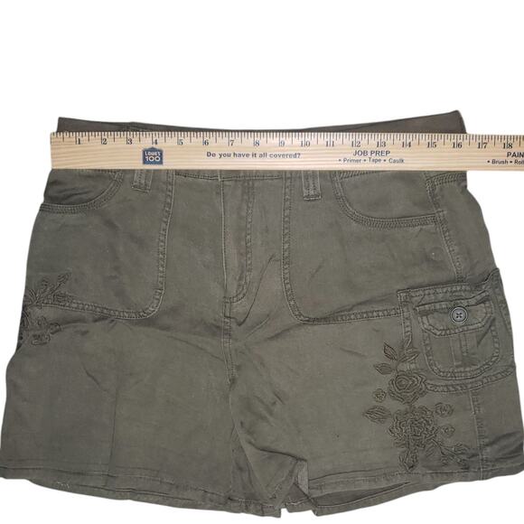Knox Rose Boho Cargo Shorts M – Floral Embroidery Army Green Relaxed Fit Rayon - Picture 5 of 7